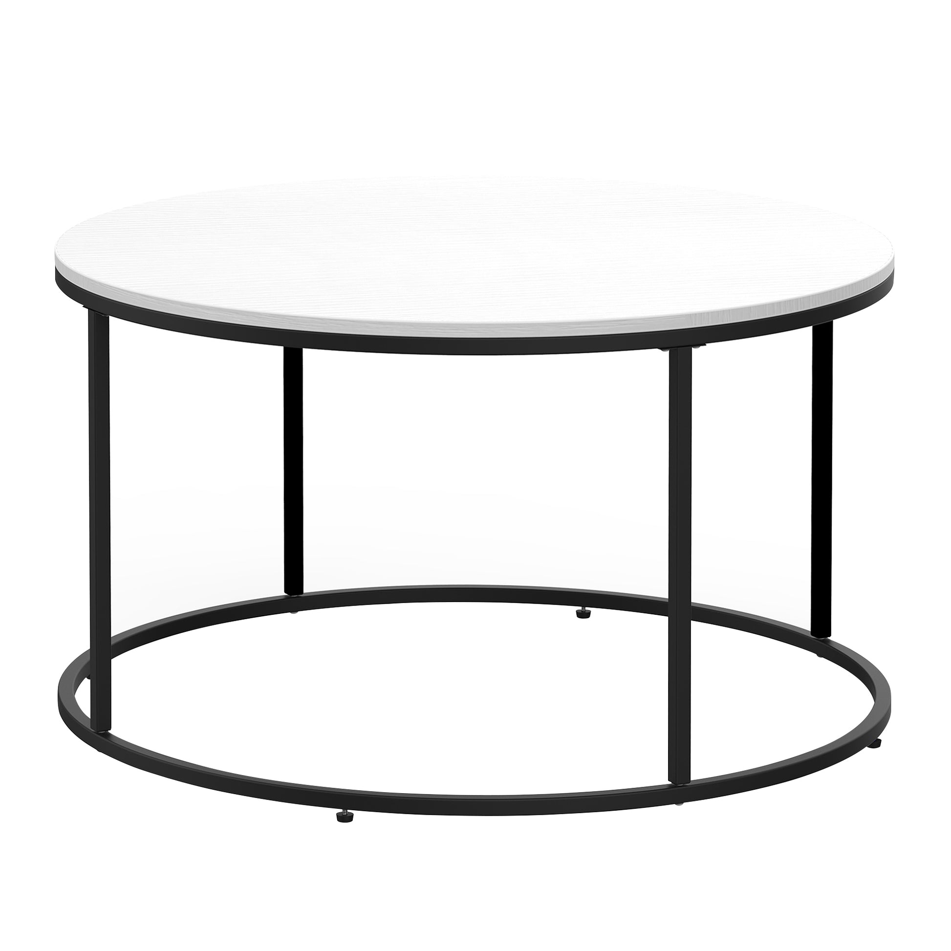 Homcom Round Coffee Table, 32 In Modern Center Table With Black Metal Frame, Coffee Tables For Living Room, White White Metal