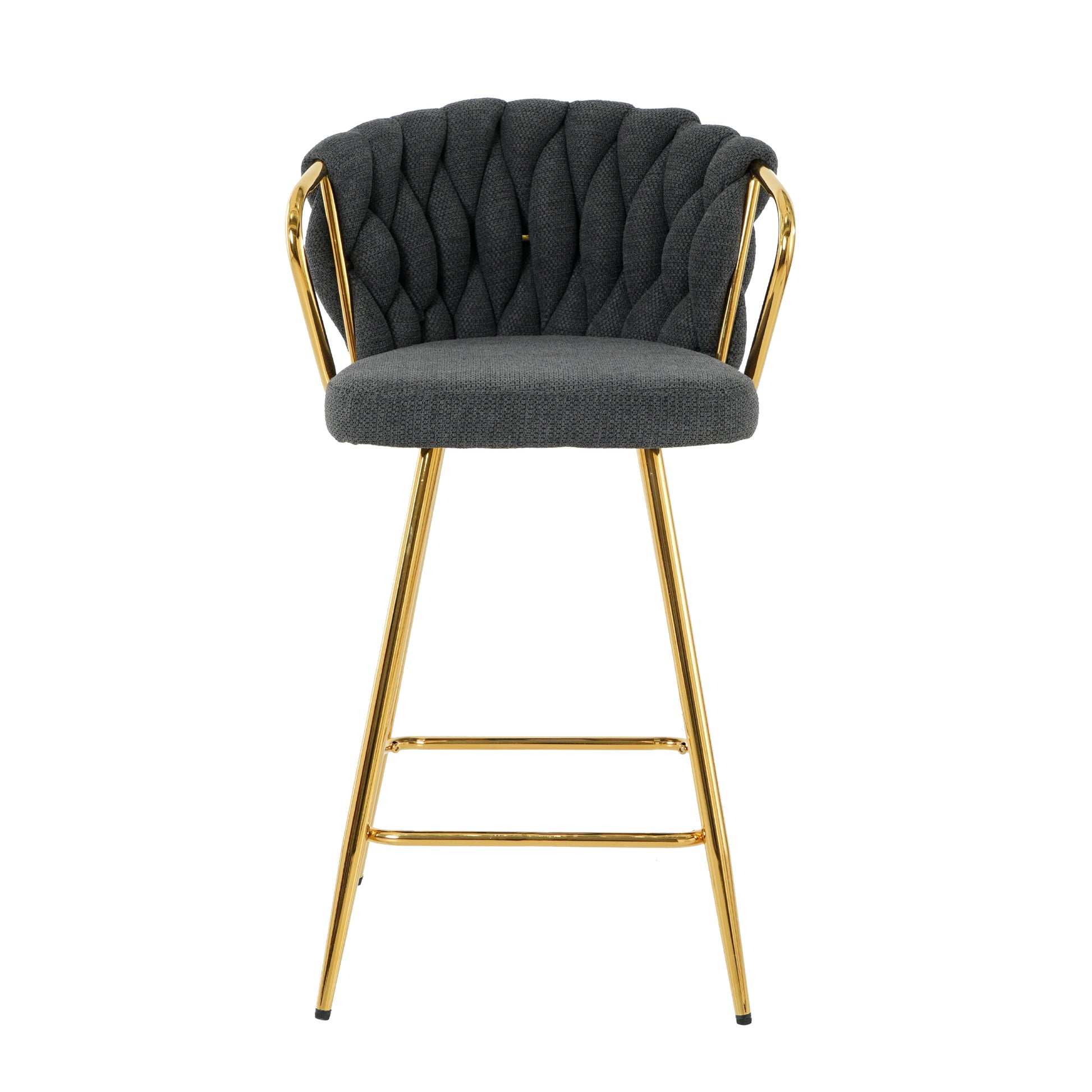 Stylish Dark Grey Cotton And Linen Design, Gold Plated Metal Legs, Round Tempered Glass Countertop, Bar Chair Cover, Suitable For Bar, Restaurant, Bedroom Bar Chair, Set Of 5 Metal Dark Gray Seats 4