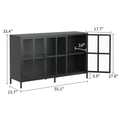 Heavy Duty Metal Modern Sideboard Buffet Cabinet With Storage Premium Steel Storage Cabinet ,Adjustable Feet,Glass Doors,Large Capacity Organizer For Living Room,Bed Room,Dining Room Black Kitchen