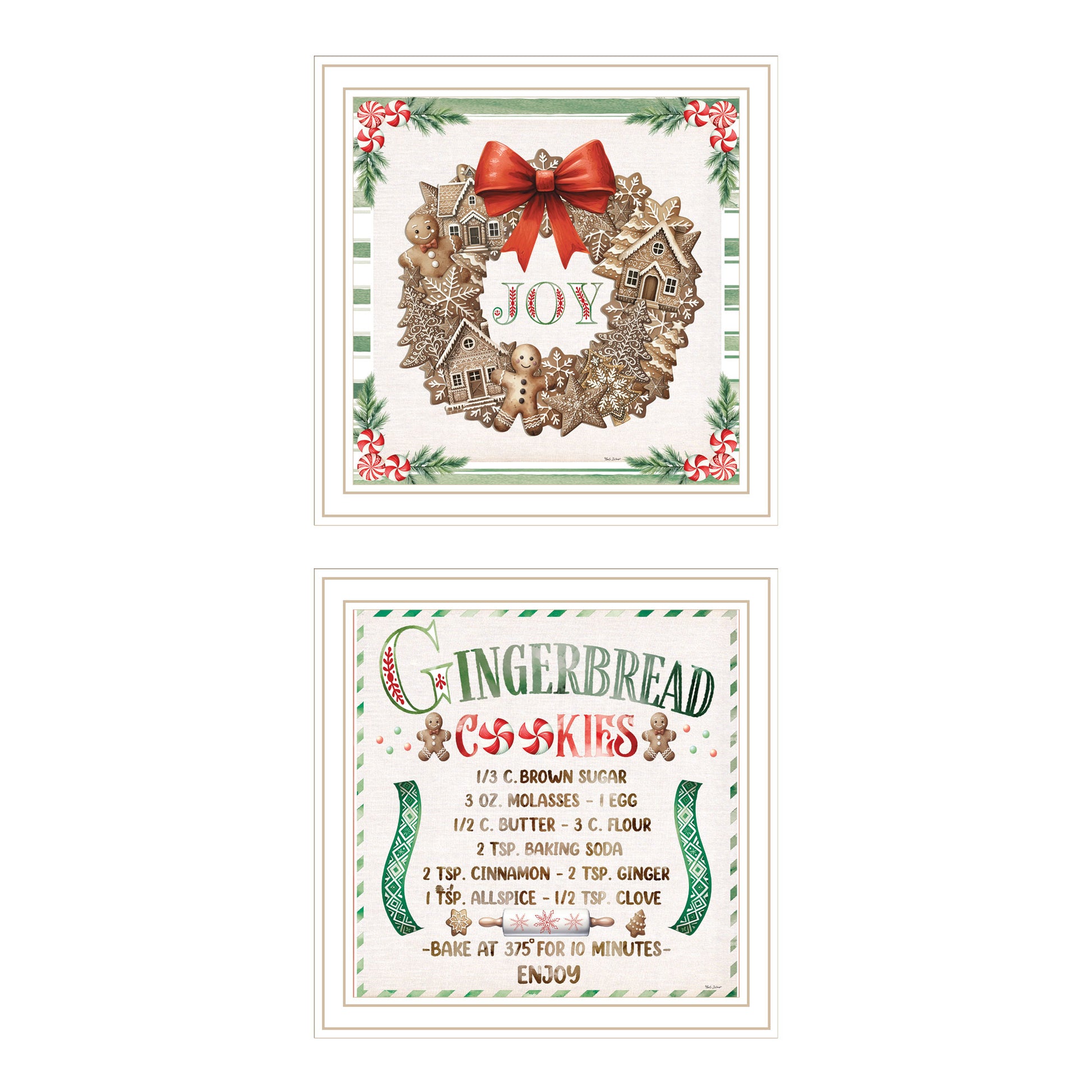 2 Piece Vignette Gingerbread Wreath White Framed Wall Art For Living Room, Bedroom Wall Art Print For Home Decor By Nicole Decamp Multicolor Wood Paper