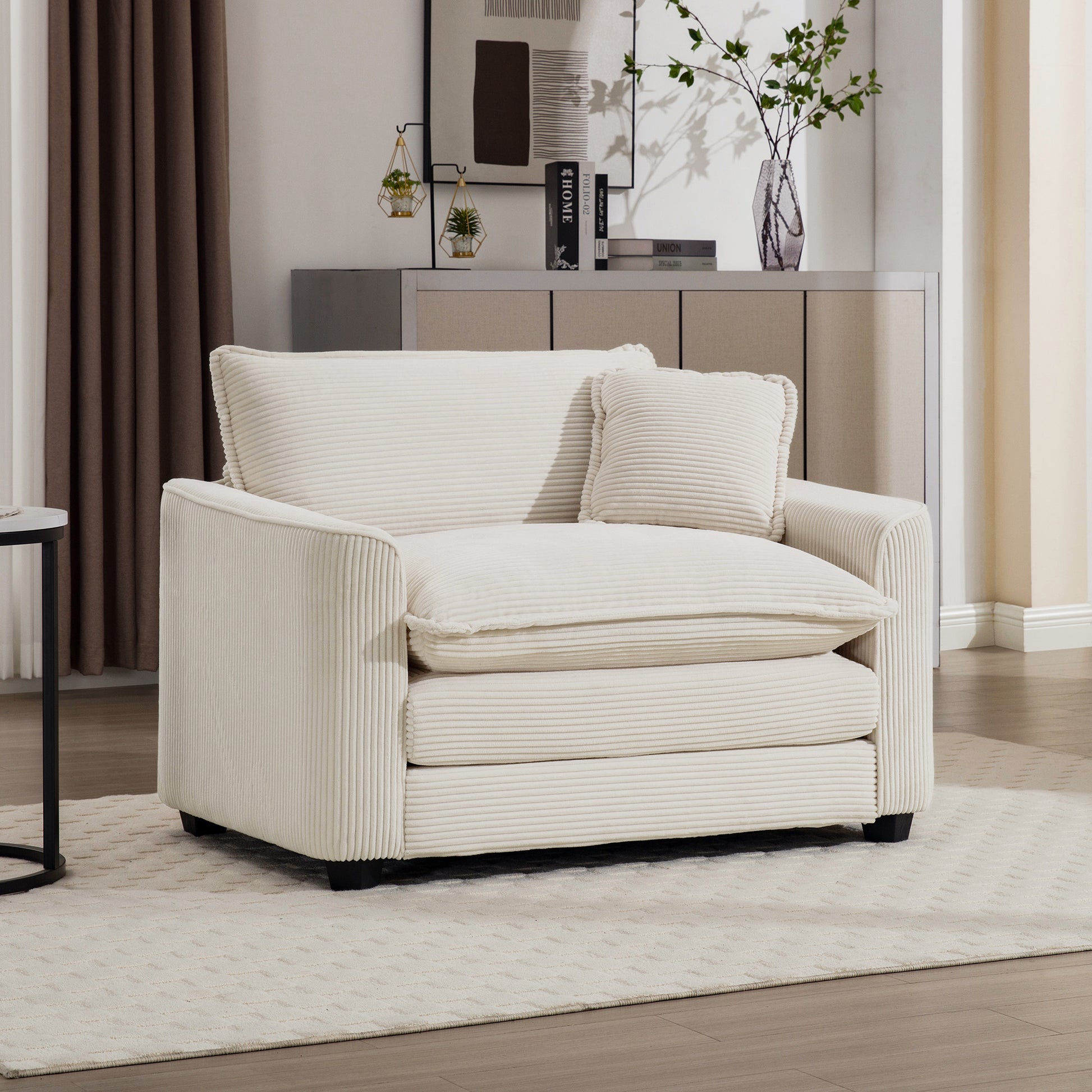 Light Beige Corduroy Fabric, Comfortable Single Accent Chair Deep Seat Sofa With One Pillow, Suitable For Living Room And Bedroom, Club Multiple Occasional Areas Beige Corduroy 1 Seat