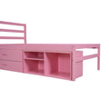 Twin Size Wood Platform Bed With Removable Storage Shelves, Built In Two Storage Drawers For Added Convenience, Pink Twin Pink Wood