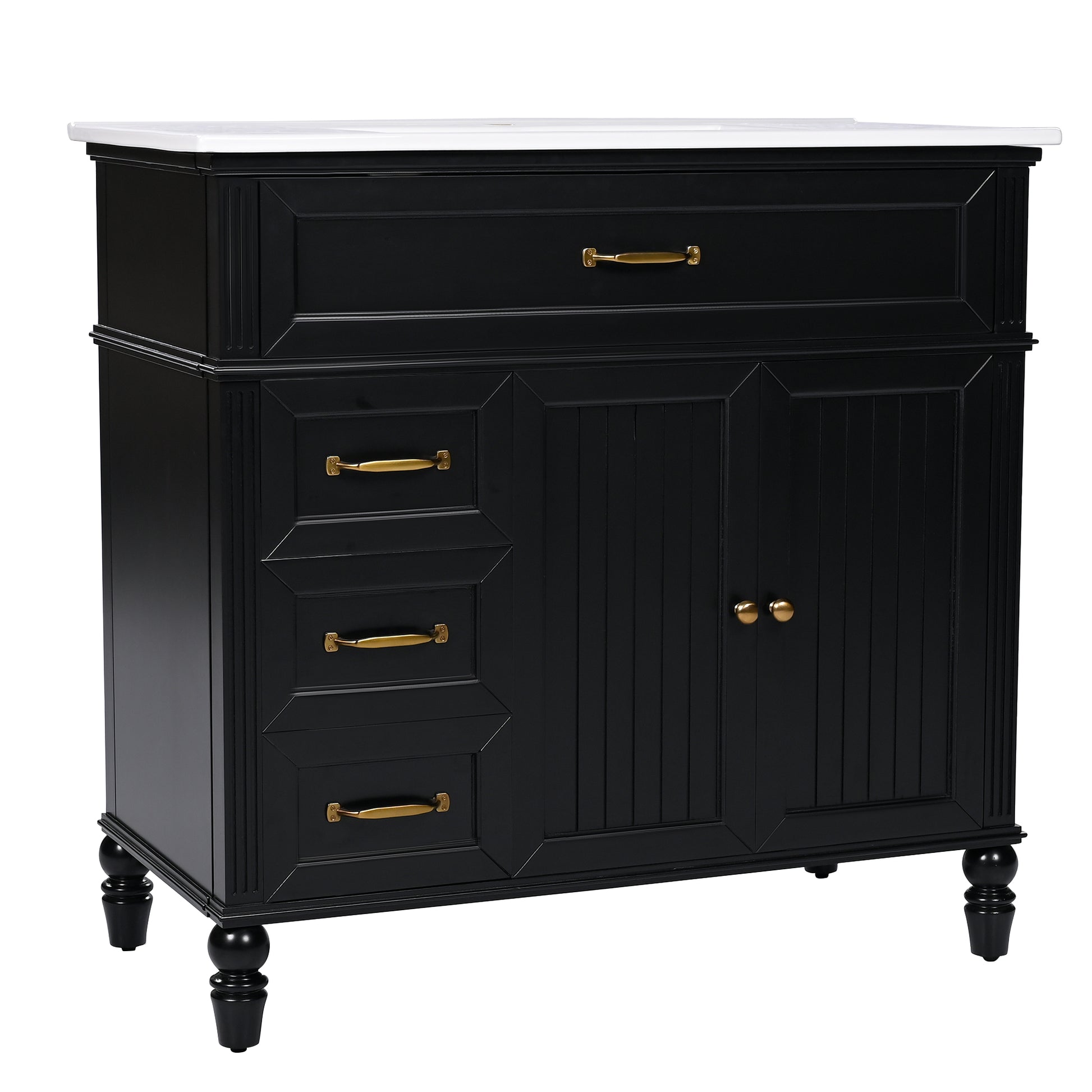 36" Bathroom Vanity With Sink, Black Bathroom Cabinet With Drawers, Solid Frame And Mdf Board, One Package Black Solid Wood Mdf
