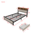 Metal Full Size Platform Bed With 4 Drawers, Upholstered Headboard And Footboard, Sockets And Usb Ports, Beige Full Beige Black Fabric Metal