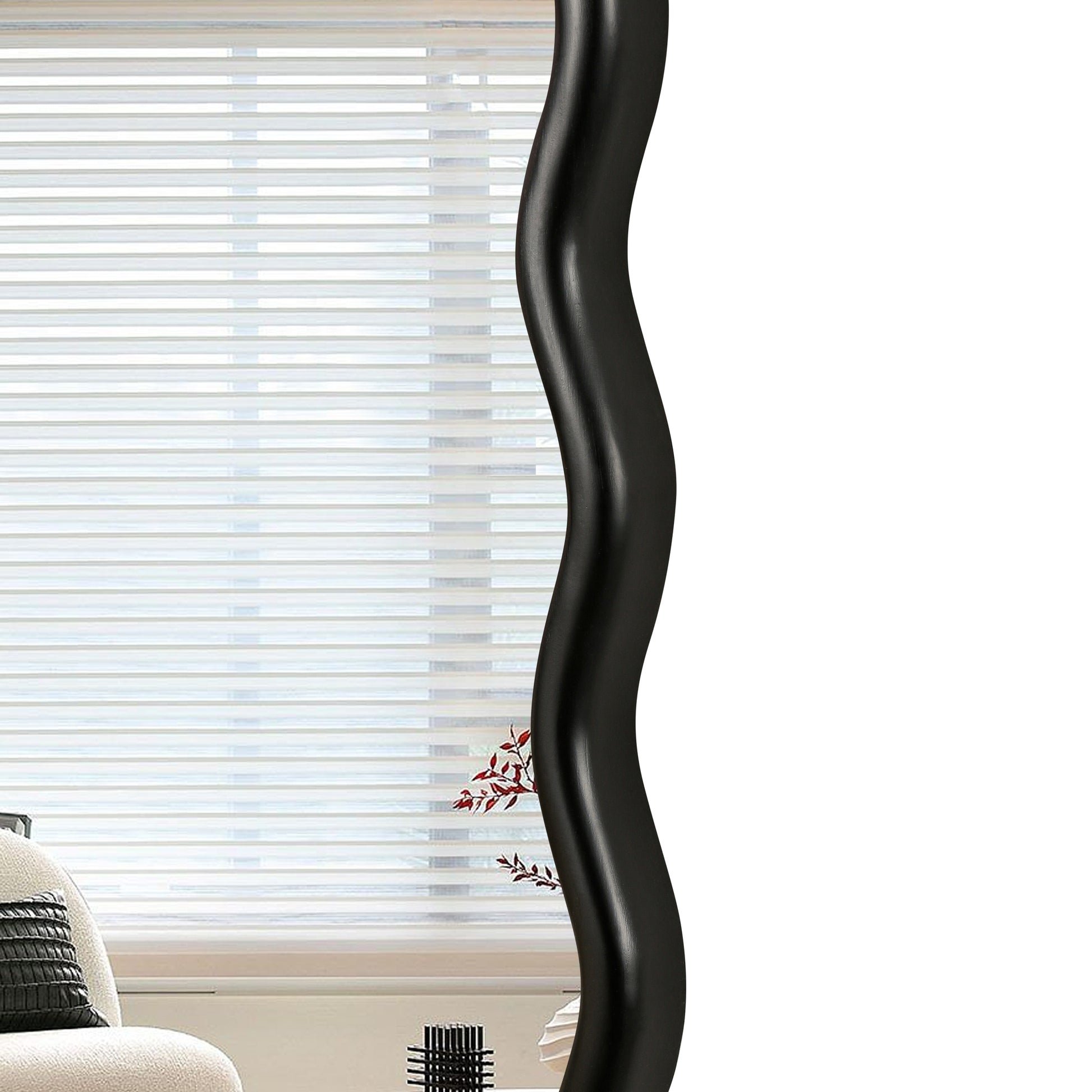 Solid Wood Wavy Rectangle Mirror Black 40" X 28" Modern Mirror Wall Decor For Bathroom, Bedroom, Living Room, Dining Room, Cloakroom, Entryway Antique Black Glass Solid Wood