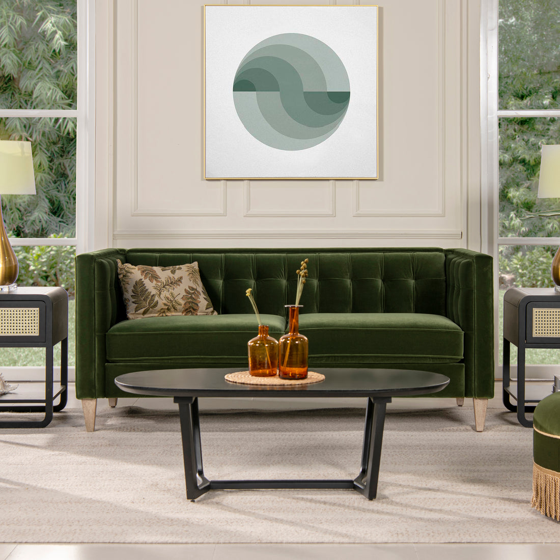 James 74" Modern Tuxedo Sofa, Olive Green Performance Velvet Olive Green Foam Velvet 2 Seat