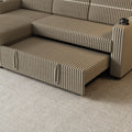 85 Inches Corduroy Sofa Bed, 3 Seater Sleeper Sofa With Storage Chaise, Square Handrail With Two Cup Holder And Usb Charge Port, Pull Out Couch For Living Room Brown Corduroy 3 Seat