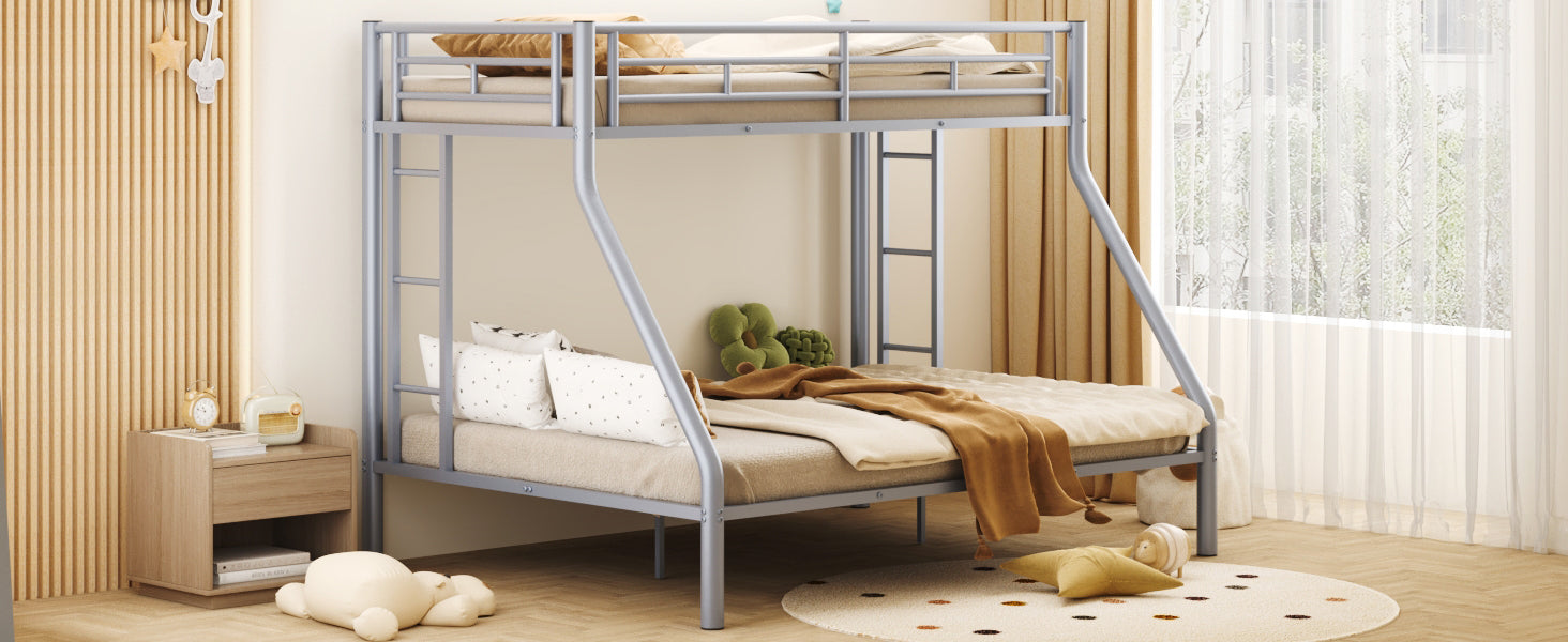 Twin Xl Over Queen Metal Bunk Bed With Ladder And Guardrails, Silver Expected Arrival Time: 9.7 Box Spring Not Required Twin Xl Silver Metal Metal