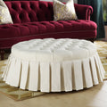 Luciana Tufted Cocktail Ottoman With Skirt, Antique White Polyester Antique White Foam Polyester