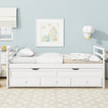 Twin Size Bed With Headboard, Footboard, Trundle And Three Storage Drawers, Twin Size Pine Wood Bed With Headboard, Footboard,White Twin White Pine
