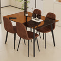 Table And Chair Set.Large Modern Rectangular Table With Brown Glass Top And Silver Metal Legs. Paired With 4 Brown Chairs With Soft Linen Fabric Cushions And Black Metal Legs. Brown,Silver Seats 4 Glass Metal