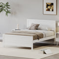 Wood Platform Bed Frame With Headboard, Mattress Foundation With Wood Slat Support, No Box Spring Needed, Full Size, White Box Spring Not Required Full White Wood Solid Wood Mdf