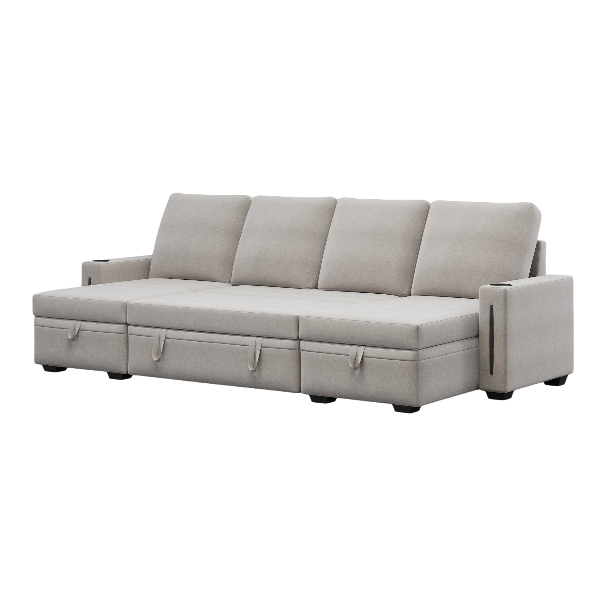Sectional Sofa With Storage, 96" U Shaped Sectional Couches For Living Room, Comfy Convertible Sectional Sofa Beige Beige Linen Wood Primary Living Space Cushion Back Soft Modern Eucalyptus Square Arms Foam Linen 4 Seat
