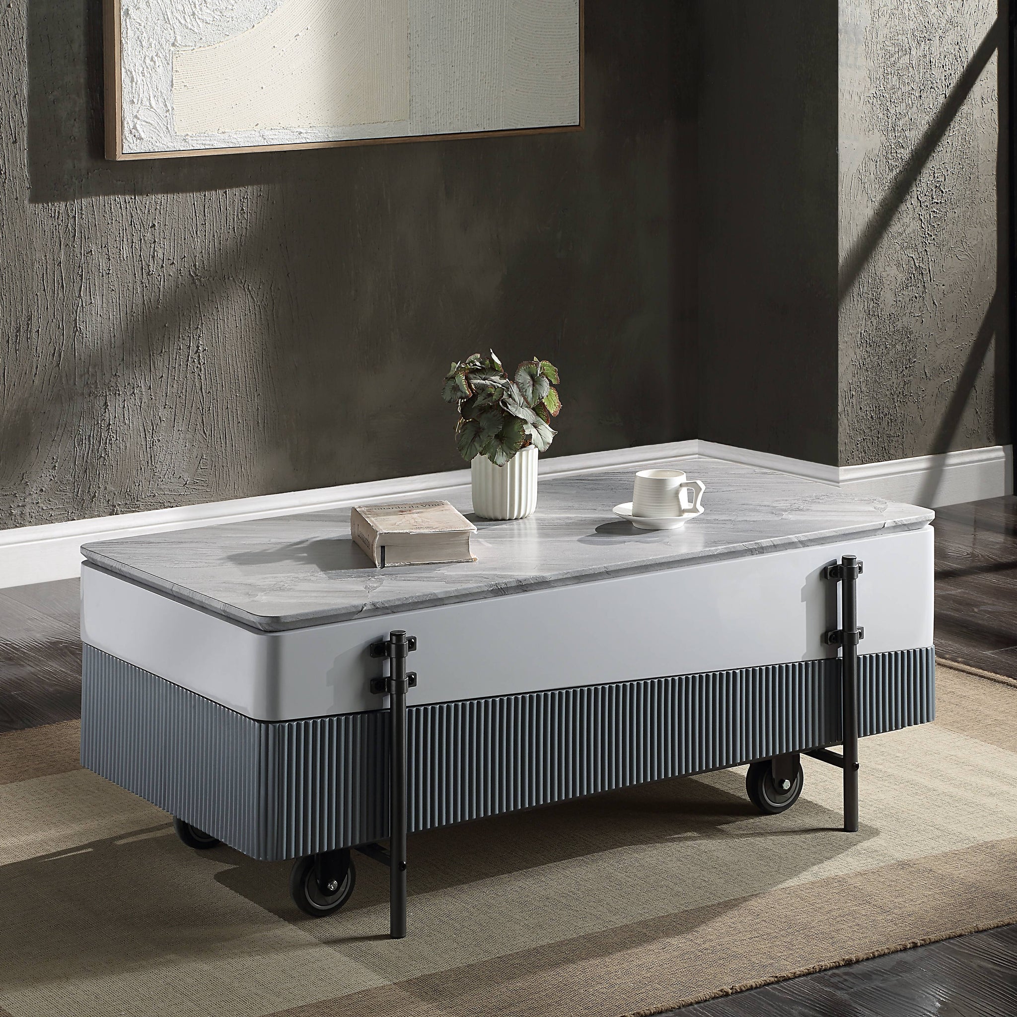 Grey And White High Gloss Coffee Table With Lift Top Grey White Primary Living Space Rectangular Wood Metal