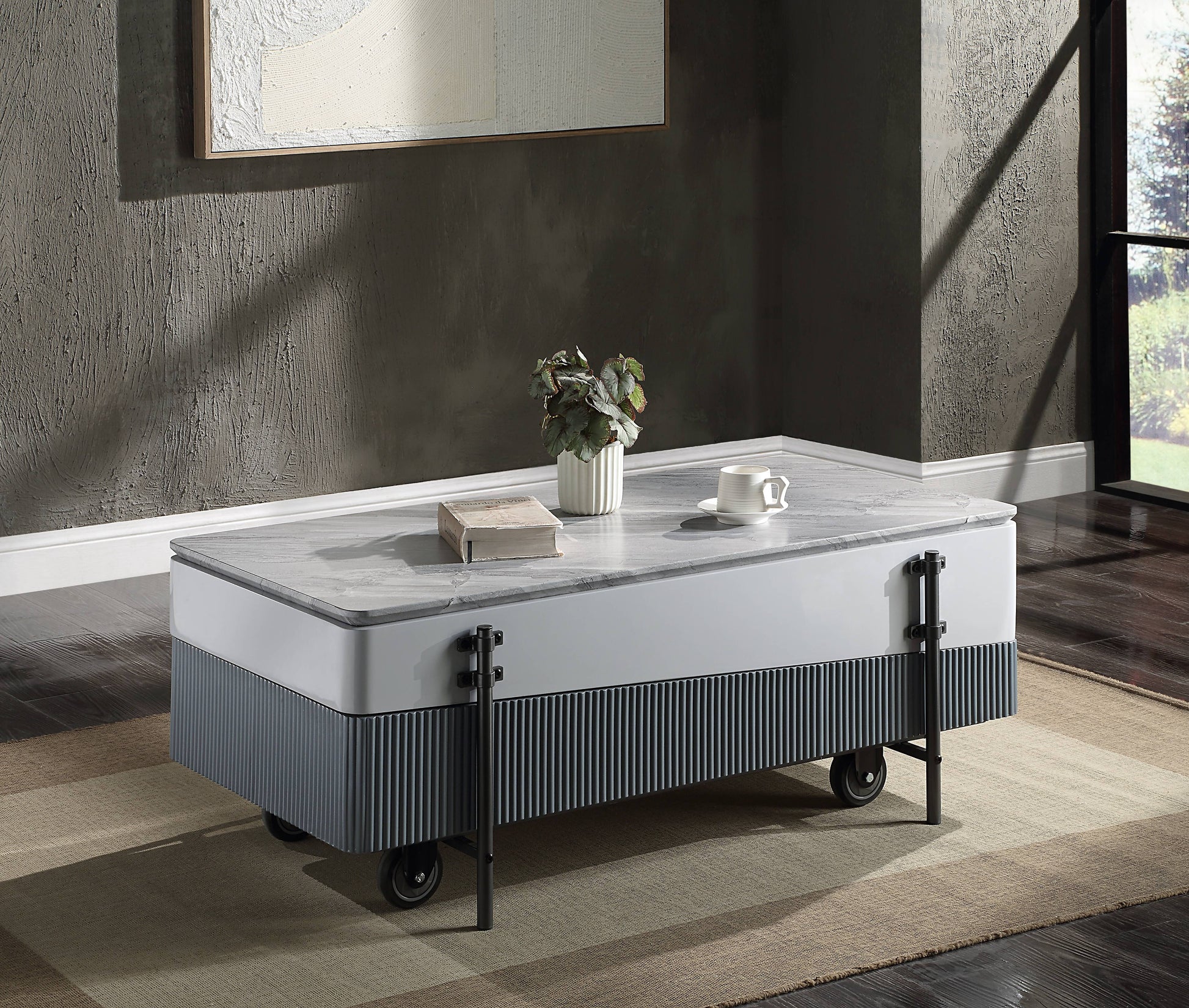 Grey And White High Gloss Coffee Table With Lift Top Grey White Primary Living Space Rectangular Wood Metal