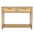 Console Table With 2 Drawers, Sofa Table, Entryway Table With Open Storage Shelf, Narrow Accent Table With Rattan Design For Living Room Entryway Hallway, Natural Color Natural Particle Board