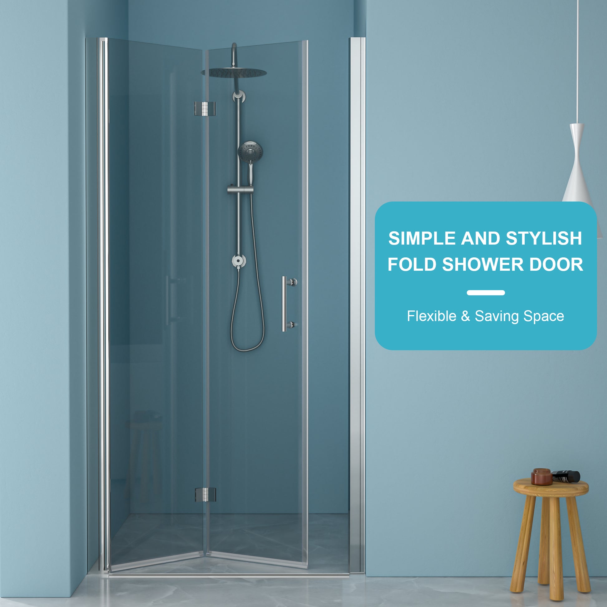 36"W X 72"H Fold Frameless Shower Door With Tempered Glass, Chrome Chrome Glass