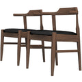 Leon Mid Century Modern Leather Dining Chair Set Of 2 Black,Wood Brown Dining Room Genuine Leather,Solid Wood