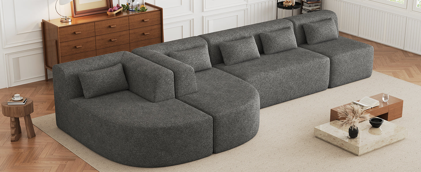 143.7" Upholstered Sofa Free Combined Sofa Couch With Two Chaise Lounge And Five Back Pillows For Living Room, Light Gray Light Gray Foam Polyester 5 Seat