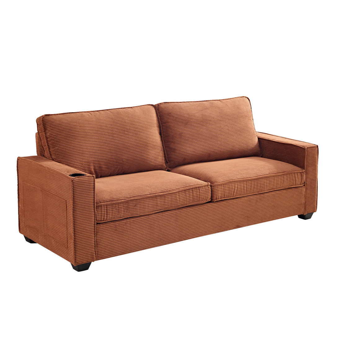 Corduroy Sofa, 87.4 Inch Modern Design Sofa With Cup Holder And Storage Bags, Deep Seat Sofa Couch,Comfy Couch For Living Room,Apartment,Brown Brown Corduroy 3 Seat