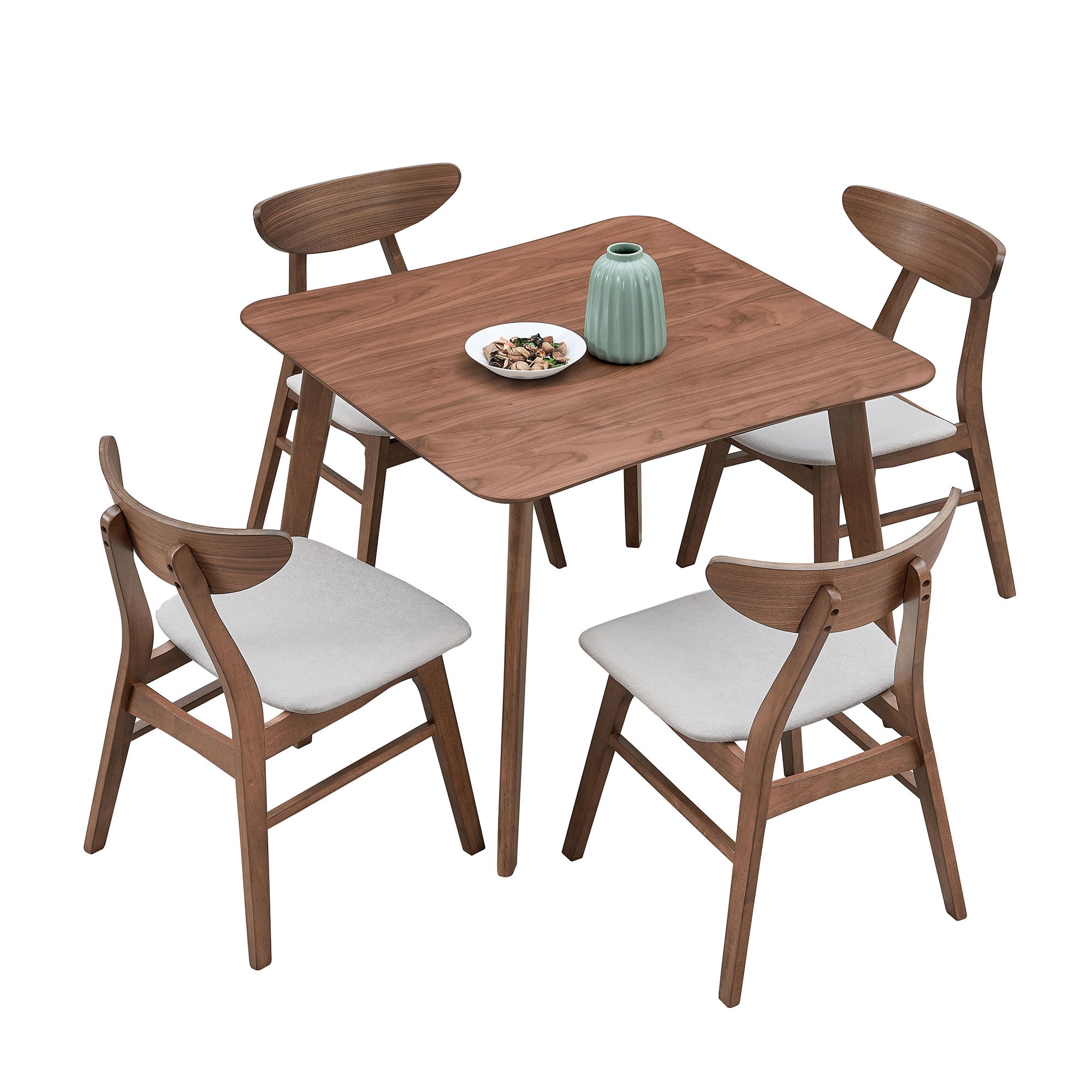 1 Table With 4 Chairs Wooden Dining Table Set, Modern Simple Design Square Kitchen Table And Fabric Upholstered Dining Chairs For Dining Room, Kitchen, Saving Space,Walnut Walnut Solid Wood Mdf