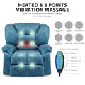 Oversized Recliner Chair Sofa With Massage And Heating Blue Velvet Manual Handle Metal Primary Living Space Soft Cushion Back Heavy Duty American Traditional,Contemporary,Modern Pillow Top Arms Foam Fabric