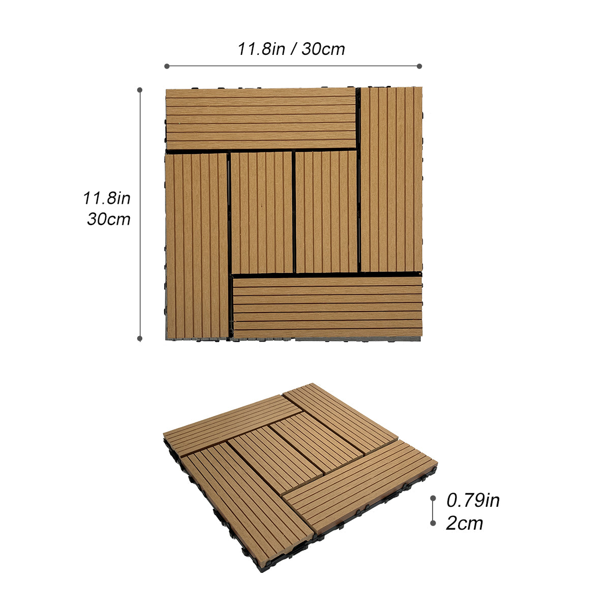 Wood Plastic Composite Deck Tiles Set Of 20Pcs, Composite Decking Resist Rust, Patio Flooring Outdoor Waterproof, Floor Tiles For Balcony, Backyard, Indoor And Outdoor Use, 12X12In Wood Color Wood Modern Plastic Wood Plastic