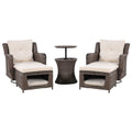 K&K 5 Pieces Outdoor Patio Furniture Set With Pet House Cool Bar And Retractable Side Tray, Rattan Wicker Patio Swivel Rocking Chairs Set Of 2 With Ottomans For Backyard, Porch, Balcony, Beige Yes Rocker & Glider Brown Beige Seats 2 Weather Resistant
