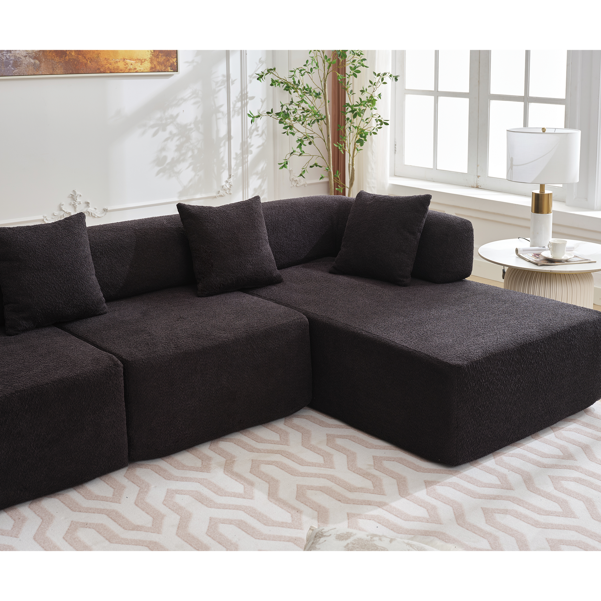 Arrived Modern Minimalist 140" L Shape Couch ,No Assembly Required,Boucle,Modular Sofa ,Couch With Chaise,Free Combination Foam Filled Sofa, 4 Seats,Black Black Polyester Primary Living Space Soft Modern Foam Polyester 4 Seat