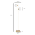 Homcom Floor Lamp W 2Pcs Glass Lamp Shade Modern Portable Decorative Lamp, White Gold Glass Metal