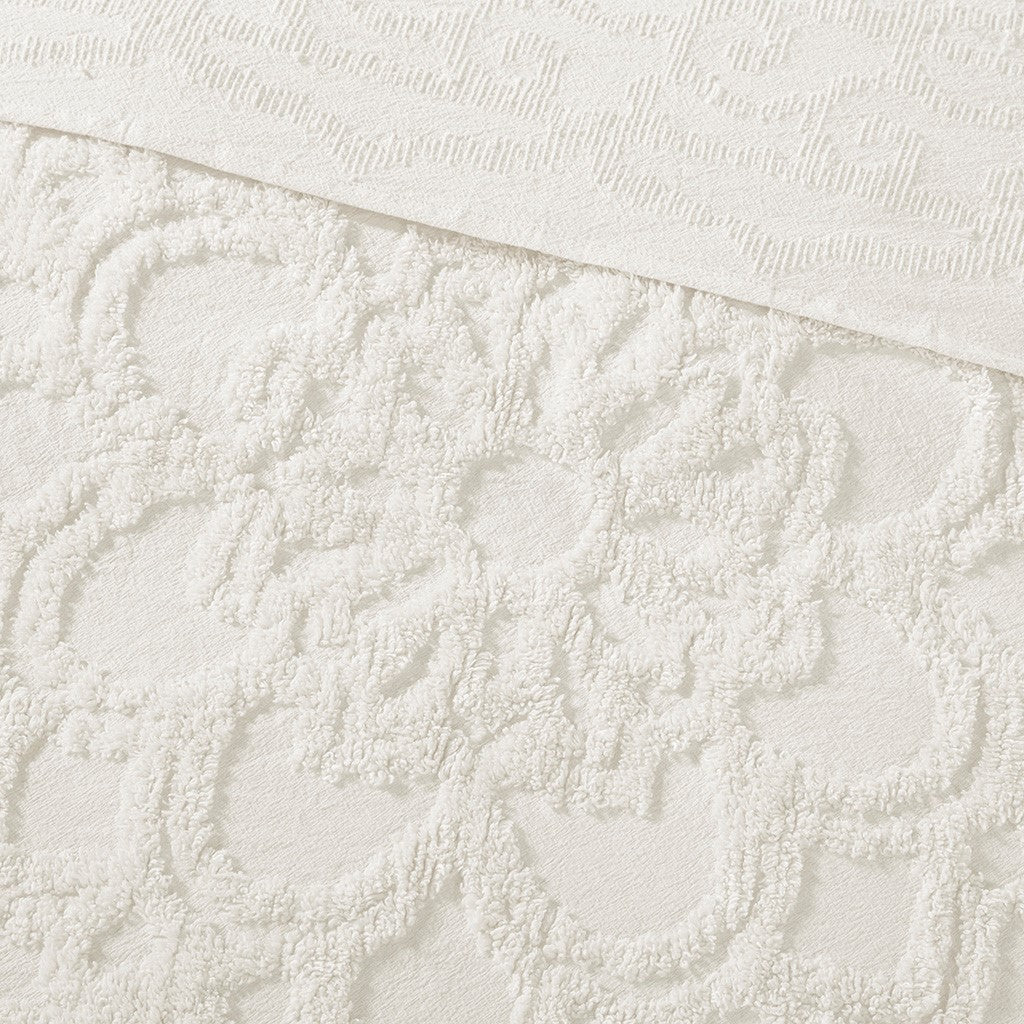 Tufted Cotton Chenille Medallion Fringe Coverlet Mini Set Off White King Cal King King Off White Cotton