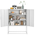 Heavy Duty Metal Buffet Sideboard Modern Steel Storage Cabinet With 2 Shelves, Free Standing Accent Cabinet With Magnetic Doors For Bedroom, Kitchen, And Home Office, Anti Tip Design Easy Assemble Accent Chests 1 2 Shelves Antique White Primary Living