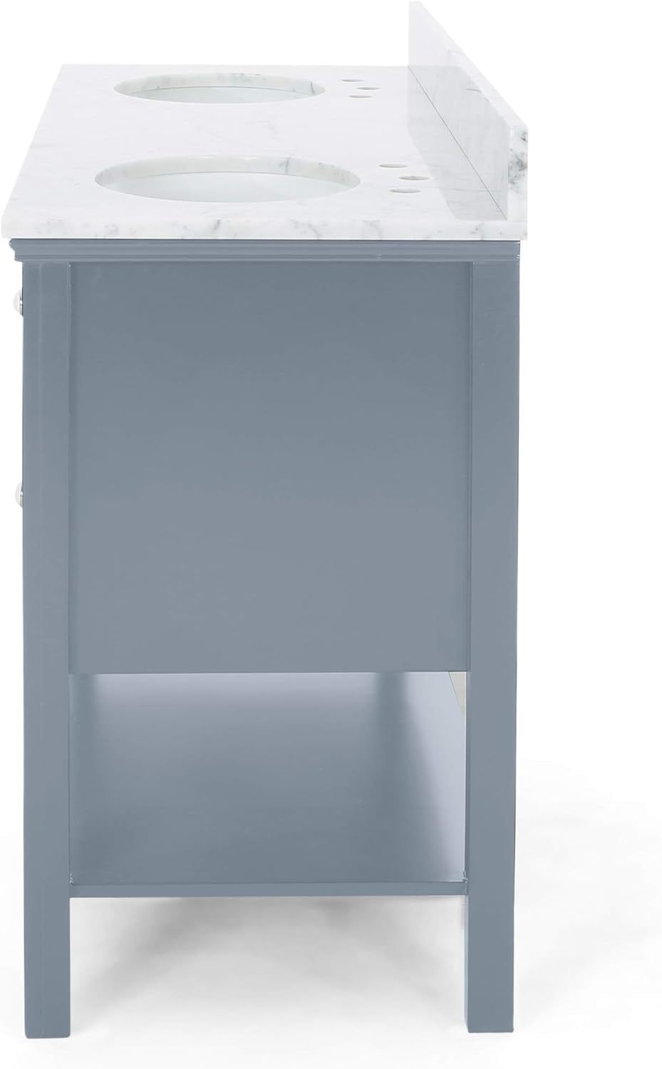 61'' Bathroom Vanity With Marble Top & Double Ceramic Sinks, 4 Drawers, Open Shelf, Gray Gray Plywood