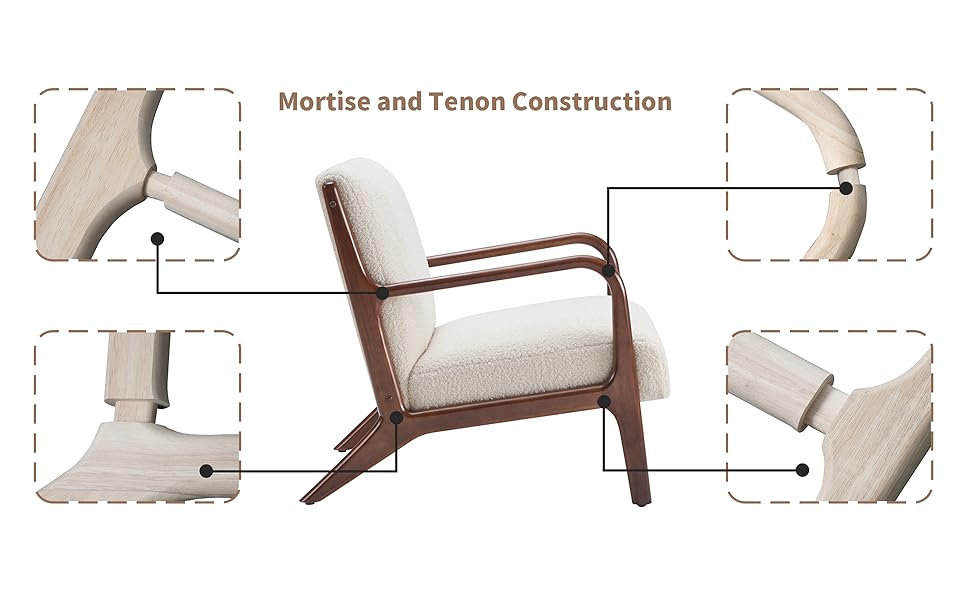 Accent Chair Living Room Chair Lambswool Accent Chair With Arms Chairs For Bedroom,Office,Apartment,Chairs Reading White Wood