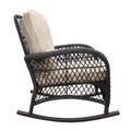 3 Pieces Conversation Set, Outdoor Wicker Rocker Patio Bistro Set, Rocking Chair With Glass Top Side Table Yes Complete Patio Set Brown Beige Seats 2 Weather Resistant Frame Fade Resistant Cushion Garden & Outdoor Retro,Vintage Complete Patio Sets Rattan