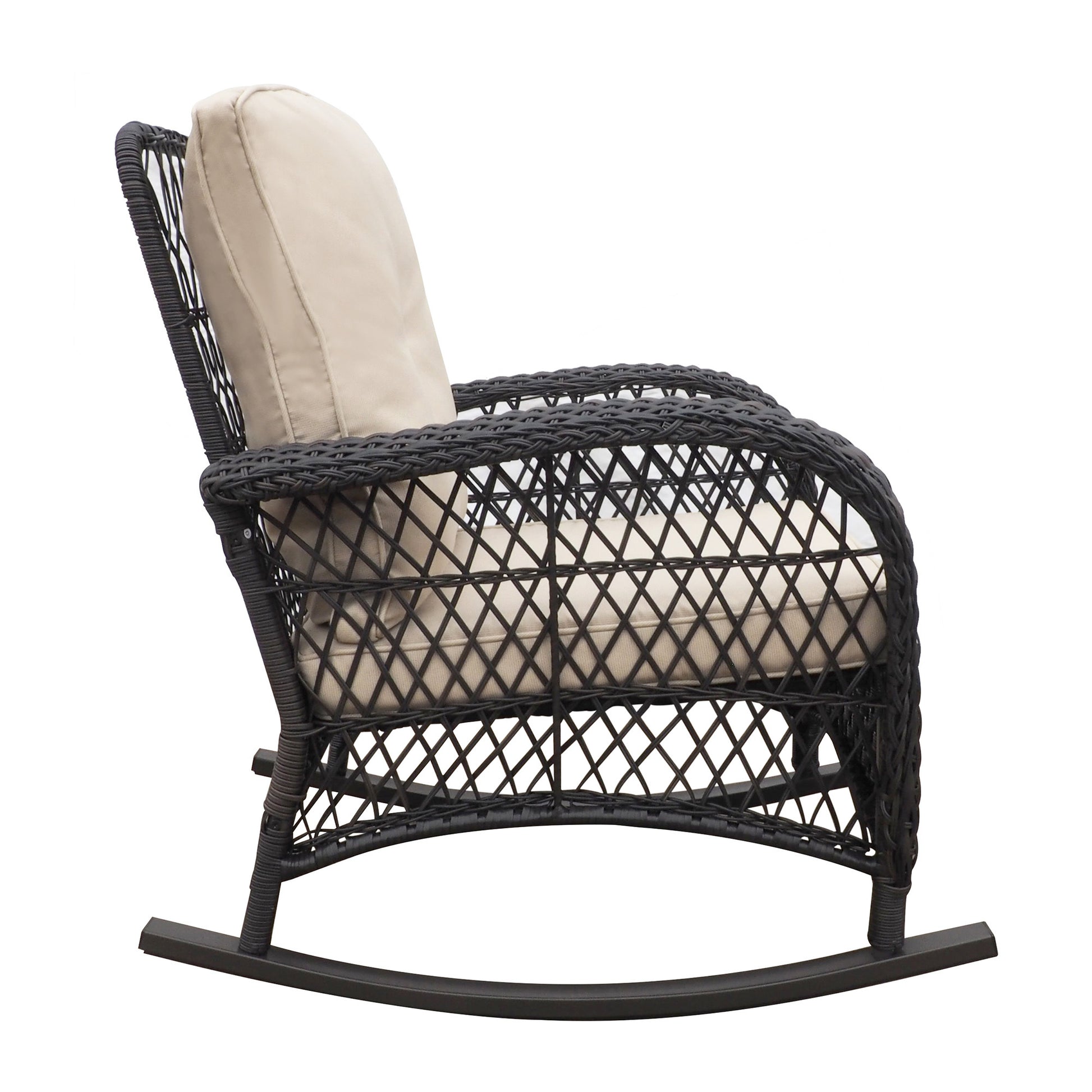 3 Pieces Conversation Set, Outdoor Wicker Rocker Patio Bistro Set, Rocking Chair With Glass Top Side Table Yes Complete Patio Set Brown Beige Seats 2 Weather Resistant Frame Fade Resistant Cushion Garden & Outdoor Retro,Vintage Complete Patio Sets Rattan
