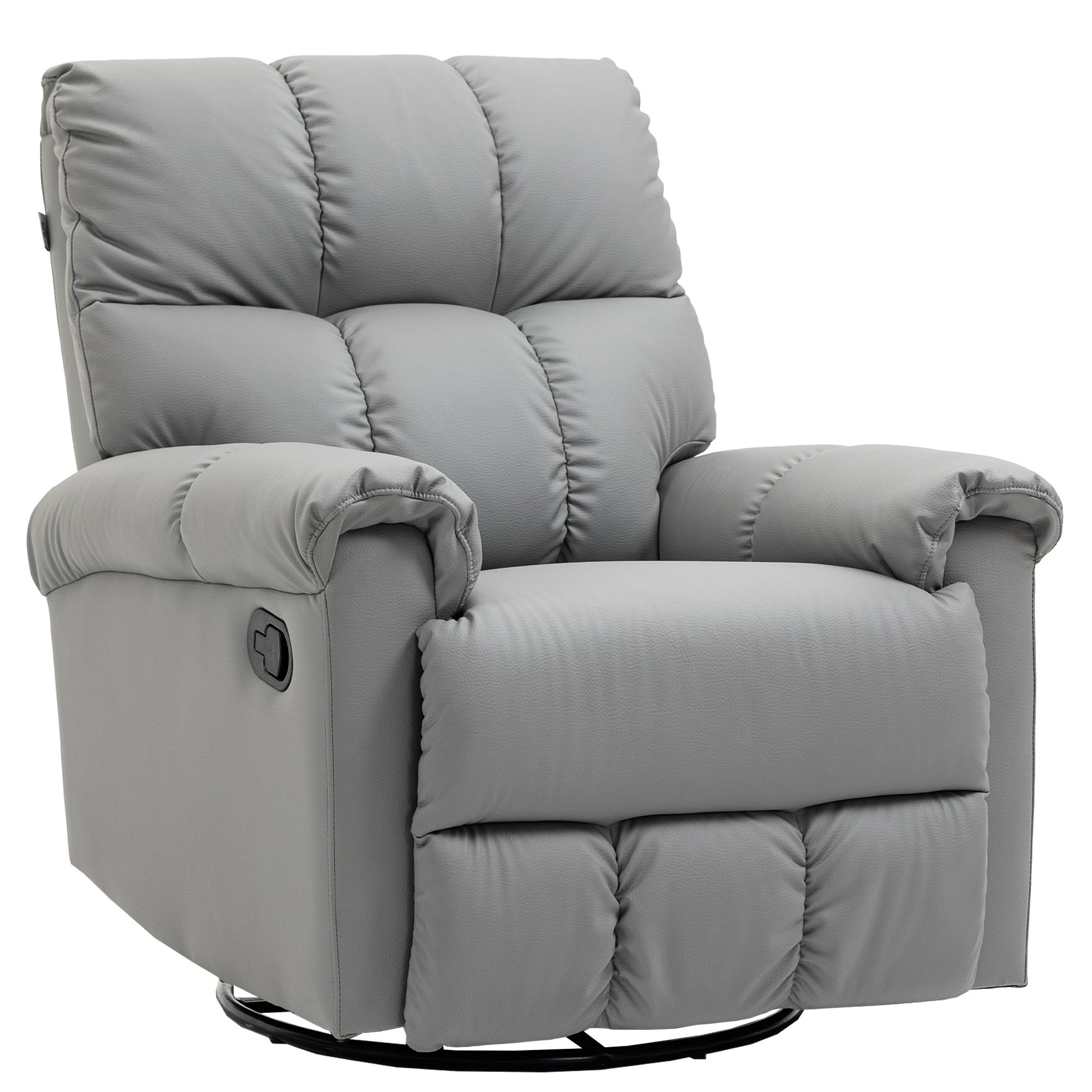 Homcom Rocker Recliner Chair With Overstuffed Back And Seat, Faux Leather Manual Reclining Chair With Footrest And 360 Swivel Rotation Base For Living Room, Gray Gray Polyester