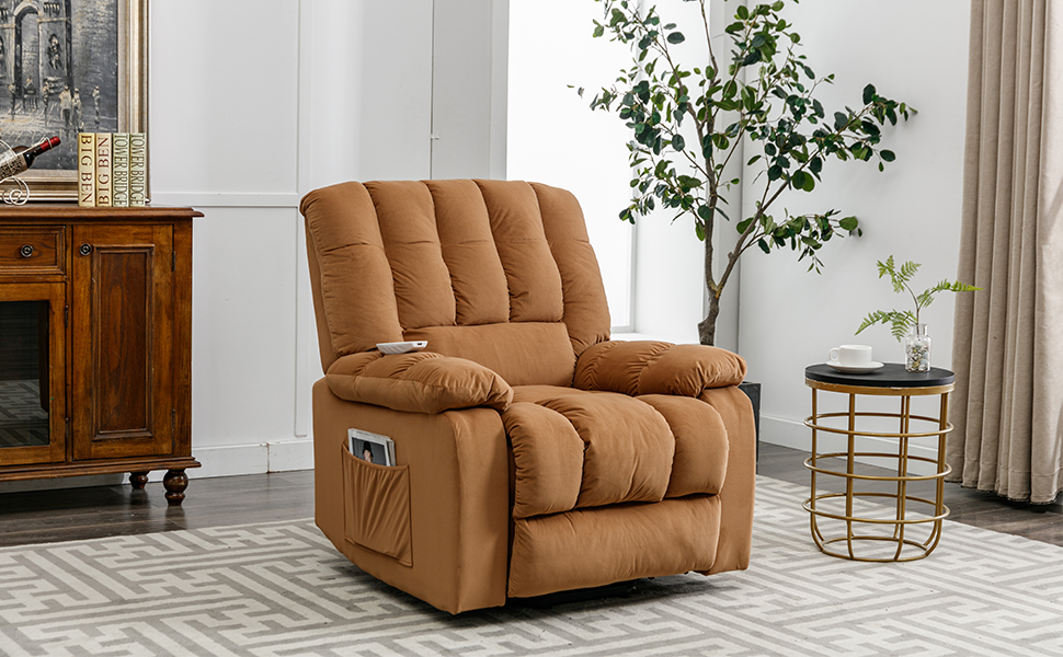 Massage Recliner Chair Electric Power Lift Recliner Chairs With Heat, Vibration, Side Pocket For Living Room, Bedroom, Light Brown Light Brown Velvet