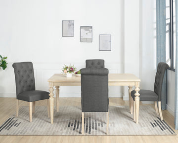 Amonia 5 Piece Dining Set, Turned Leg Dining Table With 4 Tufted Chairs Light Brown Wood Dining Room Fixed Table Rubberwood Rectangular Dining Table With Chair Wood Wood Beige Brown Seats 4 Rectangular 4 Leg Mdf