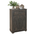 Homcom Farmhouse Barn Door Accent Cabinet, Kitchen Sideboard Storage Cabinet With Double Doors, Drawer, And Adjustable Shelf For Bedroom, Living Room, Dark Brown Brown Particle Board