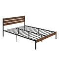 Queen Size Bed Frame With Wood Headboard, Metal Frame With Strong Slats, Noise Free,No Box Spring Needed Brown Queen Brown Metal & Wood
