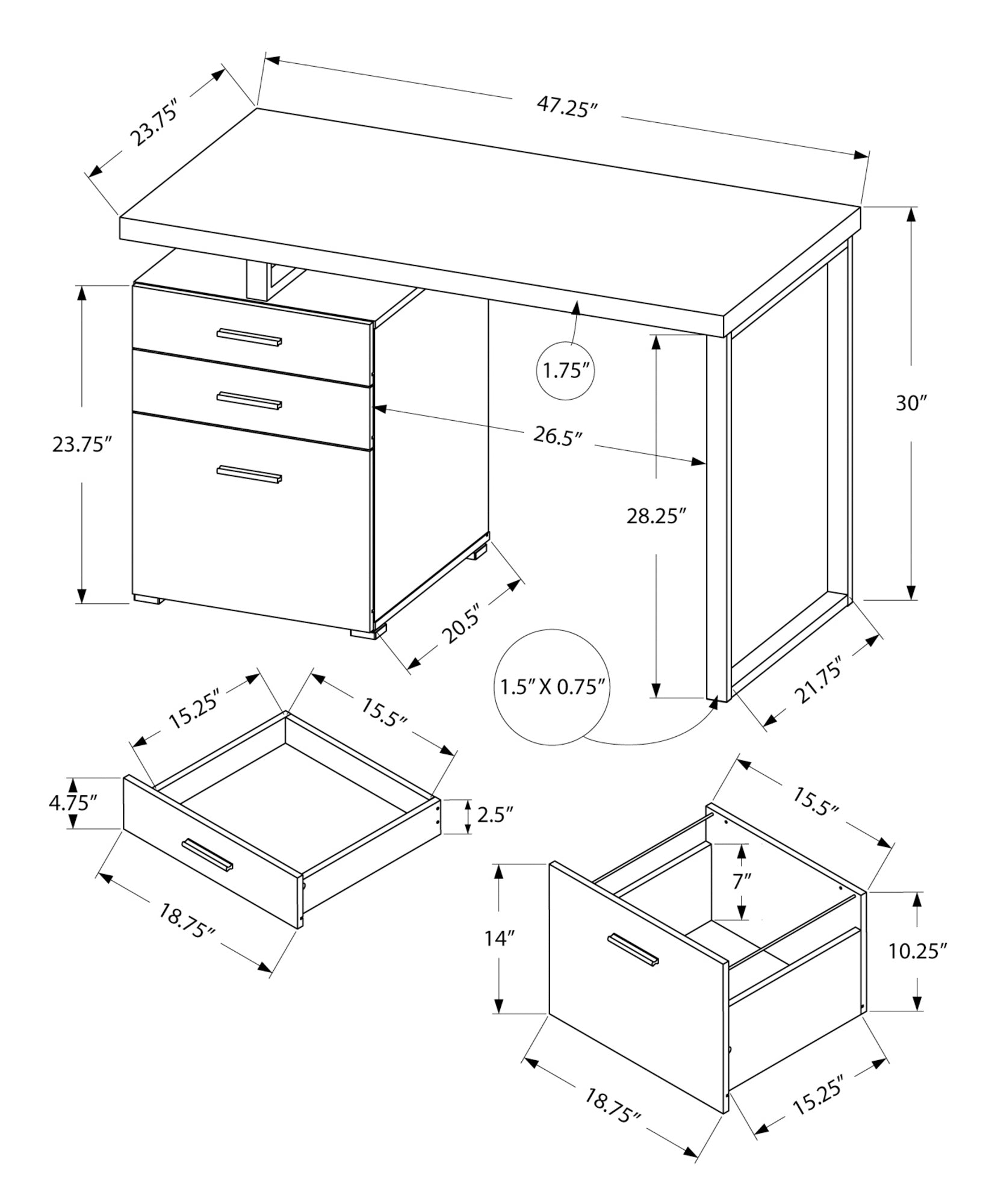 Computer Desk, Home Office, Laptop, Left, Right Set Up, Storage Drawers, 48"L, Work, Black Laminate, Grey Metal, Contemporary, Modern Black Particle Board