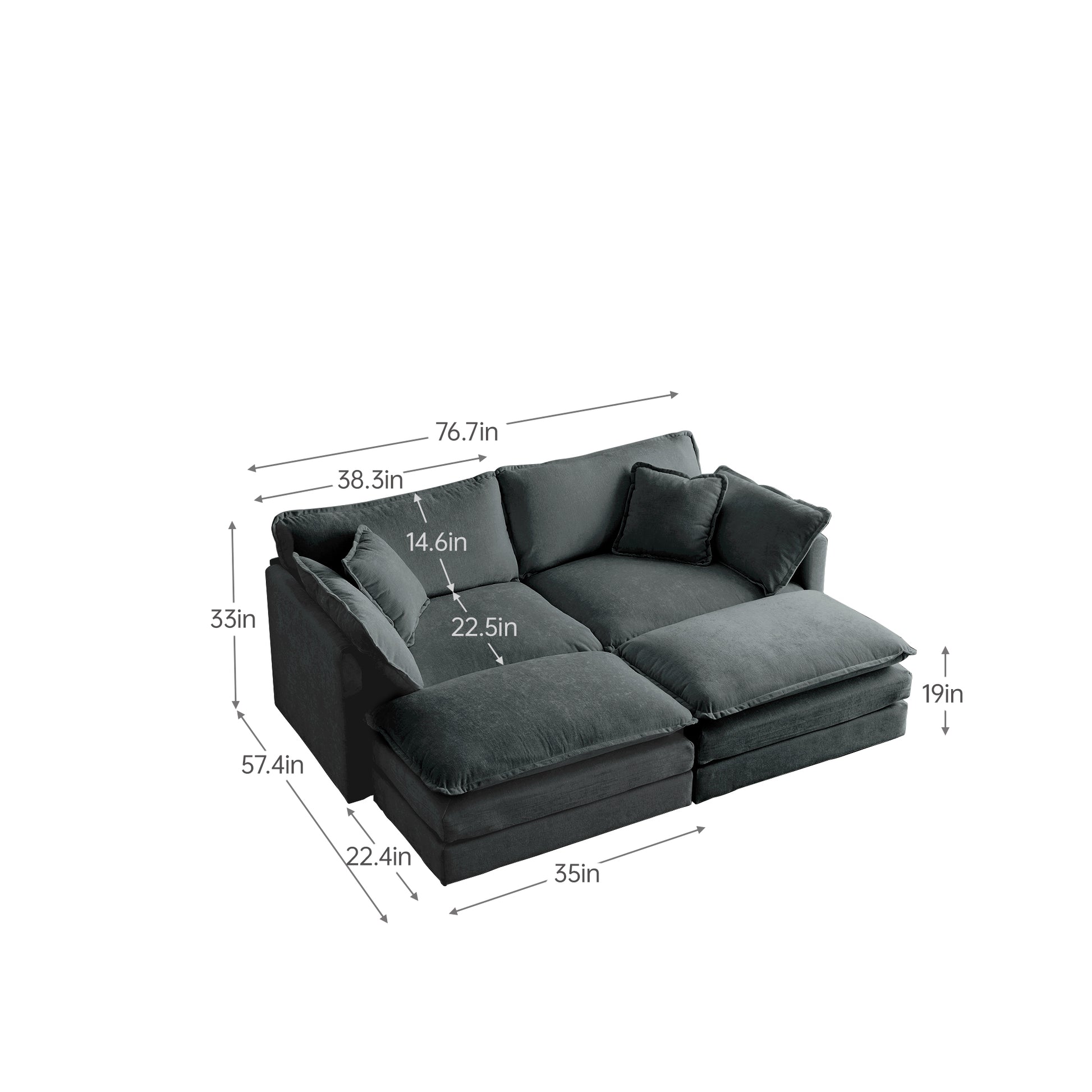 4 Piece Upholstered Sectional Sofa, 1 Piece Of 2 Seater Sofa And 2 Piece Of Ottomans2 Seater Loveseat Lounge With Ottomansgray Chenille Gray Chenille 2 Seat