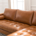 Mid Century Tufted Leather Sectional With Reversible Chaise Cognac Leather 3 Seat