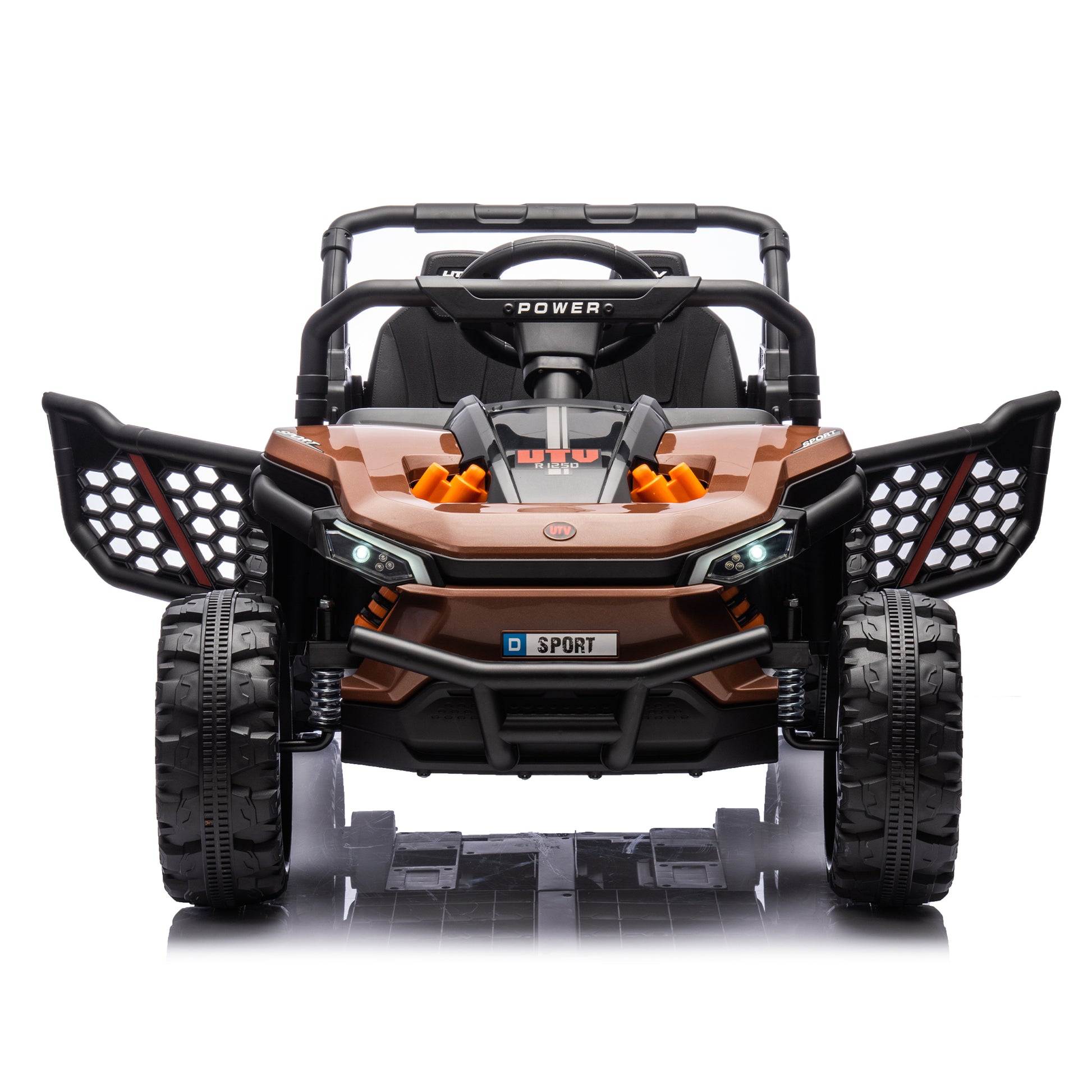 24V Kids Ride On Utv,Electric Toy For Kids W Parents Remote Control,Four Wheel Suspension,Low Start,Adjustable Speed,Multimedia Player,Early Education,Bluetooth,Rear Storage Space For Kids Aged 3 . Brown 50 99 Lbs Polypropylene