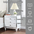 Contemporary Nightstands With Mirror Frame Accents, Bedside Table With Two Drawers And One Hidden Drawer, End Table With Crystal Pull For Living Room,Bedroom, White White 3 Drawers Solid Wood Mdf