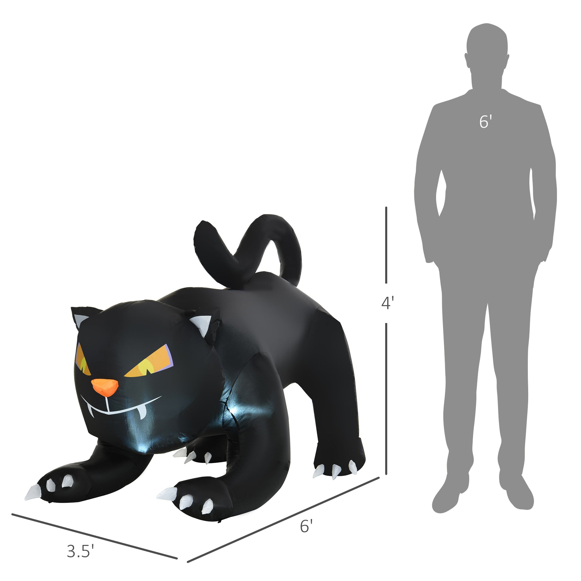 Homcom 6.2' Inflatable Halloween Black Cat, Blow Up Outdoor Led Yard Display, Waterproof Black Polyester