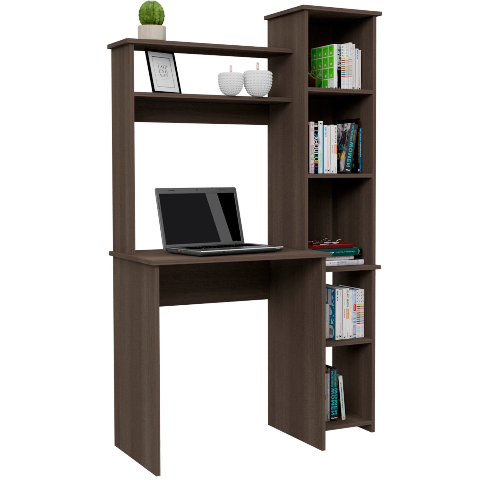 Aramis Desk, Five Shelves, Two Superior Shelves, Smokey Oak Gray Particle Board Particle Board