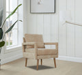 Mid Century Armchairaccent Chair With Chenille Armrest & Soft Cushion For Living Room, Bedroom, Home Office, Study, Beige Beige Foam Wood Fabric