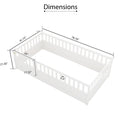 Twin Size Floor Bed, Integral Construction With Super High Security Barrier, Door, Children'S Floor Bed Frame, Montessori Wooden Children'S Floor Bed, White Box Spring Required Twin White Wood Brown Bedroom American Design,Artsy Pine Bed Frame Pine